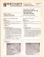 1980 Mercedes-Benz W126 280S 280L 280SEL 380SE 380SEL 500SE 500SEL Becker Audio Owners Manual page 1