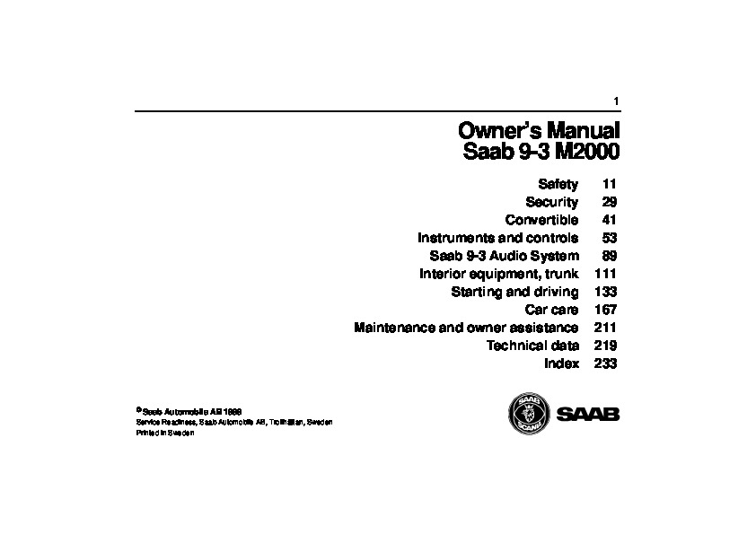 2000 Saab 93 Owners Manual