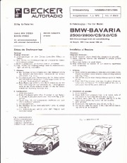 1969-1973 BMW 2500 2800 2800CS 3.0CS Becker Audio Owners Manual, 1969,1970,1971,1972,1973 page 1