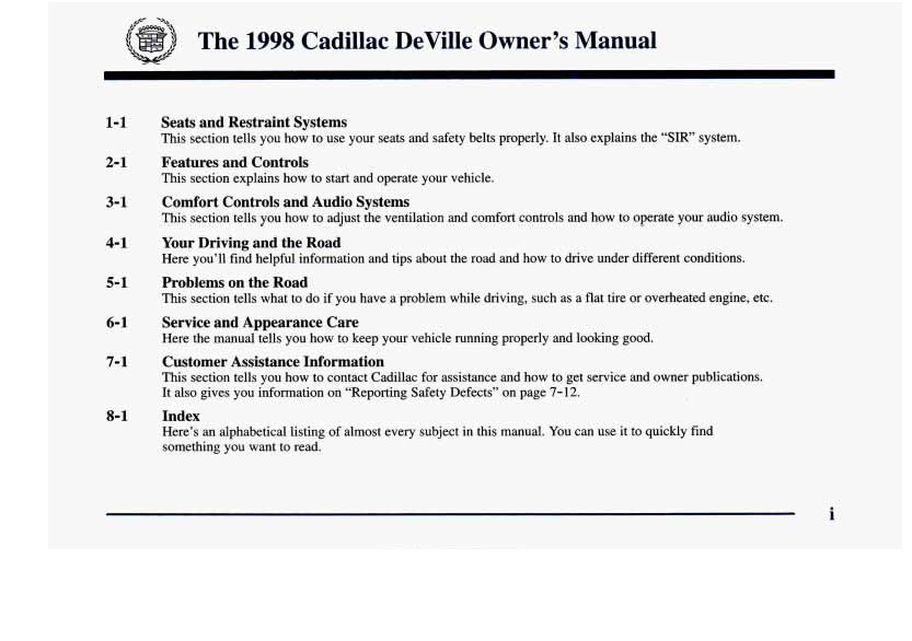 Cadillac Deville Owner Manual